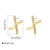 Pendientes de acero inoxidable con forma de cruz de diamantes sinuosos de moda transfronteriza entre Europa y Estados Unidos, pendientes sencillos de alta gama para damas que combinan con todo.