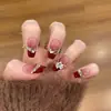 Uñas Portátiles Hechas a Mano Pura Hechura a Mano con Estilo Francés Brillante Piezas de Uñas Hot Girl Dulces y Frescas Uñas Postizas Portátiles 10 Piezas en Diferentes Tamaños