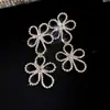 Aretes de aguja plateada con diamantes, diseño de flor ovalada de resina y gota de agua, estilo retro vintage, aretes versátiles