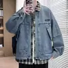 Jaqueta jeans lavada e desgastada da moda 2026, estilo jaqueta falsa de duas peças com top xadrez patchwork, jaqueta unissex, estilo moderno