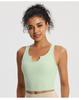 Roupa íntima esportiva feminina com almofada fixa no peito, à prova de choque, para corrida, ioga, colete externo, sutiã fitness, decote em V, sem mangas, top