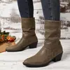 Zapatos de tacón alto para mujer para comercio exterior, nuevo estilo otoño e invierno 2026, punta fina sin cordones talla grande botas apiladas transfronterizas, botas de media pantorrilla para mujer