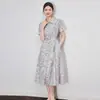2509503-Vestido de Verano Elegante para Mujer con Estampado de Mariposas de Moda Francesa, Manga Corta, Cintura Marcada, Nuevo Vestido Camisero Nanyou