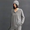 Suéter de Cachemira de Longitud Media Talla Grande para Mujer con Cuello Libre, Suéter de Punto Estilo Perezoso, Suéter Simple Versátil