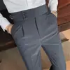 Pantalones Casuales de Traje para Hombre de Pierna Recta de Tiro Alto con Corte Entallado y Caída Estilo Nápoles para Primavera y Otoño