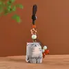 Chaveiro de Gato Esculpido em Madeira Cuidadosamente Selecionado, Chaveiro Trançado de Flor de Ameixeira em Madeira de Pessegueiro, Chaveiro de Carro, Pingente de Mochila, Ornamento Requintado