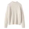 2025 Novo Outono e Inverno Malha Meia-Gola Alta de Seda e Cashmere Manga Longa Feminina Torcida Cor Lisa Solta Camisa Básica