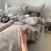 Conjunto de Roupa de Cama de Algodão Classe A Quatro Peças Xadrez Simples Algodão Puro Lençol Macio Capa de Edredom Três Peças para Dormitório