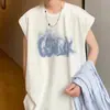 Chegadas de Verão 2025 Estilo Hong Kong Tendência Camiseta Masculina de Manga Curta, Colete Masculino Versátil Casual Solto Simples Tendência