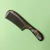 Peine de madera pintado de ébano, portátil para usar sobre la marcha, peine masajeador de cabeza, peine estimulador de meridianos, peine de madera de dientes finos engrosado, peine para peinar el cabello
