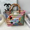 Bolso de Paja Rayado Dachshund Cesta de Verduras Tejida Vintage Bolso de Mano de Ratán Bolso Tote para Viaje Bolso de Hombro Transfronterizo
