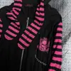 Sudadera Chaqueta Retro Nuevo Estilo Rayas Rosas Estilo Americano con Capucha Orejas de Conejo Ajuste en la Cintura Y2K para Mujer