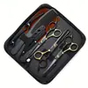 Set de Tijeras Profesionales para Peluquería de Venta Caliente en Amazon Transfronterizo, Acero Inoxidable Negro y Dorado Diente Plano Profesional Set para Peluquería en Casa