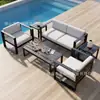 Sofá de aleación de aluminio para exteriores con reposabrazos de madera plástica para patio, terraza, balcón de villa, oficina de ventas, ocio, impermeable, protección solar, exportación