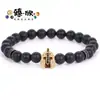 Superventas Amazon Europeo y Americano Transfronterizo Ágata Negra Casco Espaciador Metálico Joyería de Gama Alta de Moda Pulsera Al por Mayor