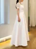 Vestido de novia ligero estilo coreano con escote cuadrado de satén, mangas cortas sencillas, sensación de alta gama, adecuado para fotografía de viajes al aire libre y banquetes, elegante vestido de novia para mujer, venta al por mayor