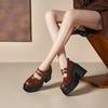 Sapatos Femininos de Couro Genuíno Artesanais Moda Vintage Caracteres Duplos Solado Grosso Salto Grosso Camada Única Pequenos À Prova D'água Plataforma Confortáveis de Salto Alto Tendência