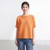 Camiseta feminina Miyake, gola redonda de alta qualidade, cor sólida, simples e versátil, corte solto, emagrecimento, blusa de puxar com um toque elegante