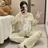 Nuevo Pijama de Terciopelo 2025 de Manga Larga y Pantalón Largo para Mujer, Conjunto de Encaje Francés para Otoño e Invierno, Ropa de Casa Holgada Estilo Coreano