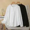 [Especial] Camisa Elegante de Manga Larga con Cuello Volante para Mujer Tallas Grandes Otoño Temprano, Camisa Casual Artística 0965