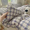 Conjunto de quatro peças 100% algodão, ultrassuave, algodão lavado, gaze franzida, capa de edredom individual, lençol de cama, conjunto de cama de três peças para dormitório estudantil, atacado