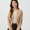 Nuevo cárdigan de punto de cachemira con cuello en V para otoño e invierno para mujer, manga larga, versátil, con botones, abrigo suéter de lana, top suéter de lana de lujo ligero