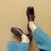 Zapatos de cuero retro de suela gruesa y punta cuadrada con un tacón grueso de 3.5 cm, mocasines versátiles de estilo británico, zapatos de vestir pequeños elegantes y sencillos