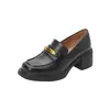 Zapatos de Mujer con Punta Cuadrada, Nuevo Estilo Primavera, Mocasines Slip-On de Suela Gruesa, Zapatos Negros de Cuero de Tacón Alto Estilo Francés para Commute