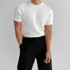 Camisa de Tricô Gola Redonda Listrada Manga Curta, Camiseta Masculina Manga Longa Estilo Britânico Madura Business Slim Fit Muscular, Atacado Transfronteiriço de Comércio Exterior