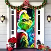 2026 Nueva Cortina de Puerta Navideña Bandera Decoración de Fondo del Monstruo Verde Grinch Navideño para Exteriores Tela Colgante Cubierta de Puerta