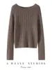 Otoño e Invierno Textura Holgada Tejido de Punto Trenzado Cuello Redondo Manga Larga Punto de Cachemira Prendas de Punto para Mujer Suéter de Otoño e Invierno Base de Múltiples Colores