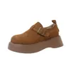 2026 Nuevos Zapatos de Piel Birkenstock Gruesos y Cálidos de Invierno, Famosos en Internet, Retro, que Aumentan la Altura, de Suela Gruesa, Zapatos de Algodón para Mujer