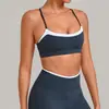 Sujetador deportivo cruzado de dos piezas falso transfronterizo para mujer, sensación de segunda piel, diseño de espalda cruzada, top deportivo ajustado para correr y yoga 2209