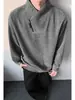 Sudadera Henley a rayas grises para hombre, colección de otoño, peso pesado, con un toque de estilo Chanel, polo, camiseta, capa interior estilo americano, capa base