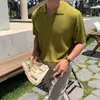 Camisa polo masculina de manga curta leve para o verão, estilo coreano, corte justo, cor sólida, casual, fina, moderna e estilosa