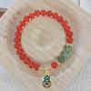 Pulseira de Cristal de Ágata Vermelha Estilo Chinês Novo Pulseira de Jade Birmanês Cabacinha Dourada Método Antigo Feminina Joia