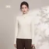 Camisa básica estilo LULU, cor sólida versátil, gola alta discreta, manga longa, modelagem que afina a silhueta, estilo coreano, cor sólida, caimento justo, camiseta quente