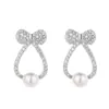 Arete de Perla con Forma de Lazo para Mujer de Plata de Ley 925 Moda Perla Hueso de la Oreja Moda Joyería de Oreja Elegante Ins de Lujo Ligero