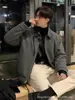 Chaqueta de Cuero Estilo Granero de Primavera Asclo, Abrigo Corto Holgado de Lana con Acabado de Alta Gama, Cuello Solapa, Cierre de Cremallera