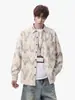 Camisa de manga larga con cuello estilo tie-dye americano para hombre, top fino de primavera y otoño, corte holgado, talla grande, chaqueta camisa casual para adolescentes