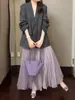 La popular falda popular de este año, falda morada de línea A, caída súper favorecedora, falda Berkeley, cintura alta, vestido de primavera para mujer