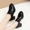 Zapatos para Madres de Mediana Edad Zapatos de Cuero Negros de Tacón Grueso Superficie Suave Zapatos de Mujer con Suela Blanda Nueva Colección Primavera y Otoño Zapatos de Cuero Cómodos para Mujer con Tacón Medio