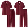 Pijamas de Boda Rojos para Pareja, Uno para Hombre y Uno para Mujer, Cárdigan de Algodón Puro, Manga Corta y Pantalón Largo, Conjunto Festivo para Estar en Casa para el Año de Nacimiento