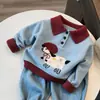 Suéter Jacquard de Lã com Gola Polo Infantil para Meninos e Meninas, Tricô Color Block Outono/Inverno, Roupa Pulôver para Bebê
