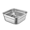 Bacia Quadrada para Lavar Legumes em Aço Inoxidável. Bacia para Frutas e Legumes 22-30cm Cozinha Doméstica Bacia Drenante Peneira para Lavar Arroz Bacia para Frutas