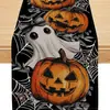 Camino de mesa de Halloween más vendido de Temu transfronterizo, mantel decorativo navideño de lino, alfombrilla de té de gama alta para mueble de TV