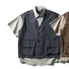 Ins Estilo Japonés Marca de Moda Sin Marca Elegante Retro Estilo Japonés Camisa de Manga Corta Empalmada de Dos Piezas Falsas Nueva Moda Literaria para Hombre