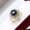 Anillo de Perla de Agua Dulce para Mujer, 8-9 mm, Brillo Fuerte, Defectos Sutiles, Diseño Abierto de Nicho, Chapado en Oro de 18 Quilates, Joyería Completamente Incrustada de Circonita