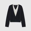 Hong Kong e American Apparel/Outono 2026 Nova Moda Feminina Cardigã Tricotado em Camadas Macio Falso Duas Peças 100% Lã