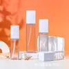 Botella Transparente de Pared Gruesa de PETG para Loción 30-120ml Botella Atomizadora de Perfume y Tónico Botella Cuadrada con Bomba de Presión